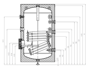Technische Zeichnung des Warmwasserspeichers Fish S1 X, mit detaillierten Maßen und Anschlussoptionen. 🔧💧