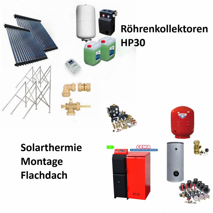 Röhrenkollektoren HP30 für Solarthermie, Installation Flachdach, inklusive Heizsystemkomponenten 🔥🌞