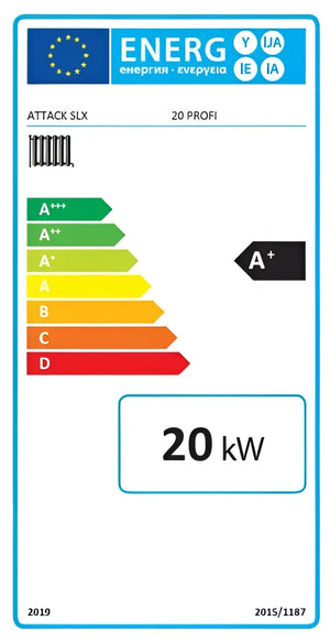 Energieeffizienz-Label für den Holzvergaserkessel Attack SLX Profi 20 kW