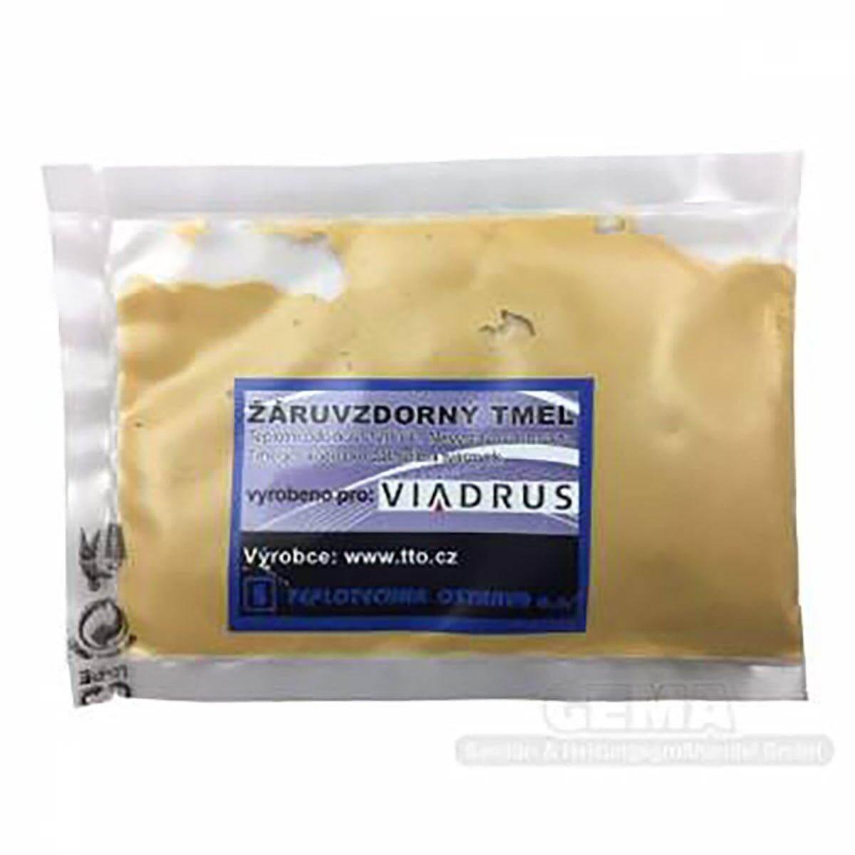 Klare Plastiktüte mit hellbraunem, formbarem Viadrus Kleber für Schamottsteine