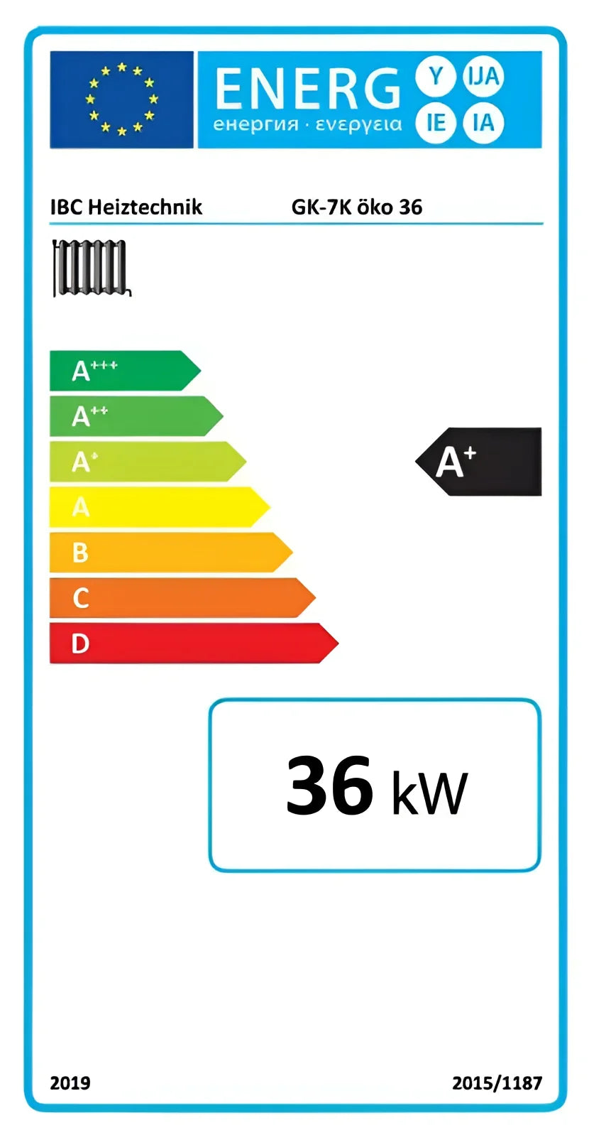 Energieeffizienzlabel für den Holzvergaserkessel IBC GK-7k-öko mit nachhaltiger Heizlösung