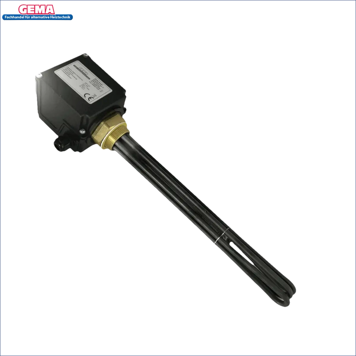 Immerschtherme mit schwarzer Steuerbox und Messing-Armatur für Heizpatrone 9 kW