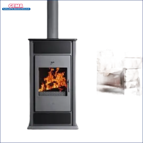 Brennender grauer Kaminofen wasserführend Alicante von Schmitzker 14,5 kW