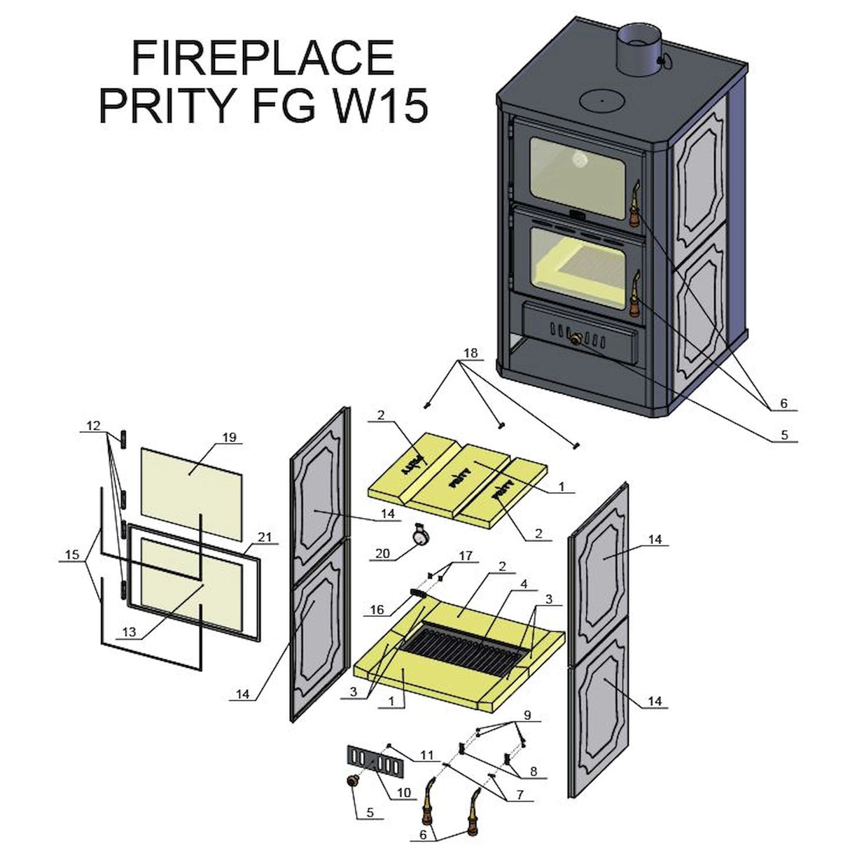 Ξυλόσομπα με νερό και θάλαμο ψησίματος Prity FGW15 - 19,8 kW