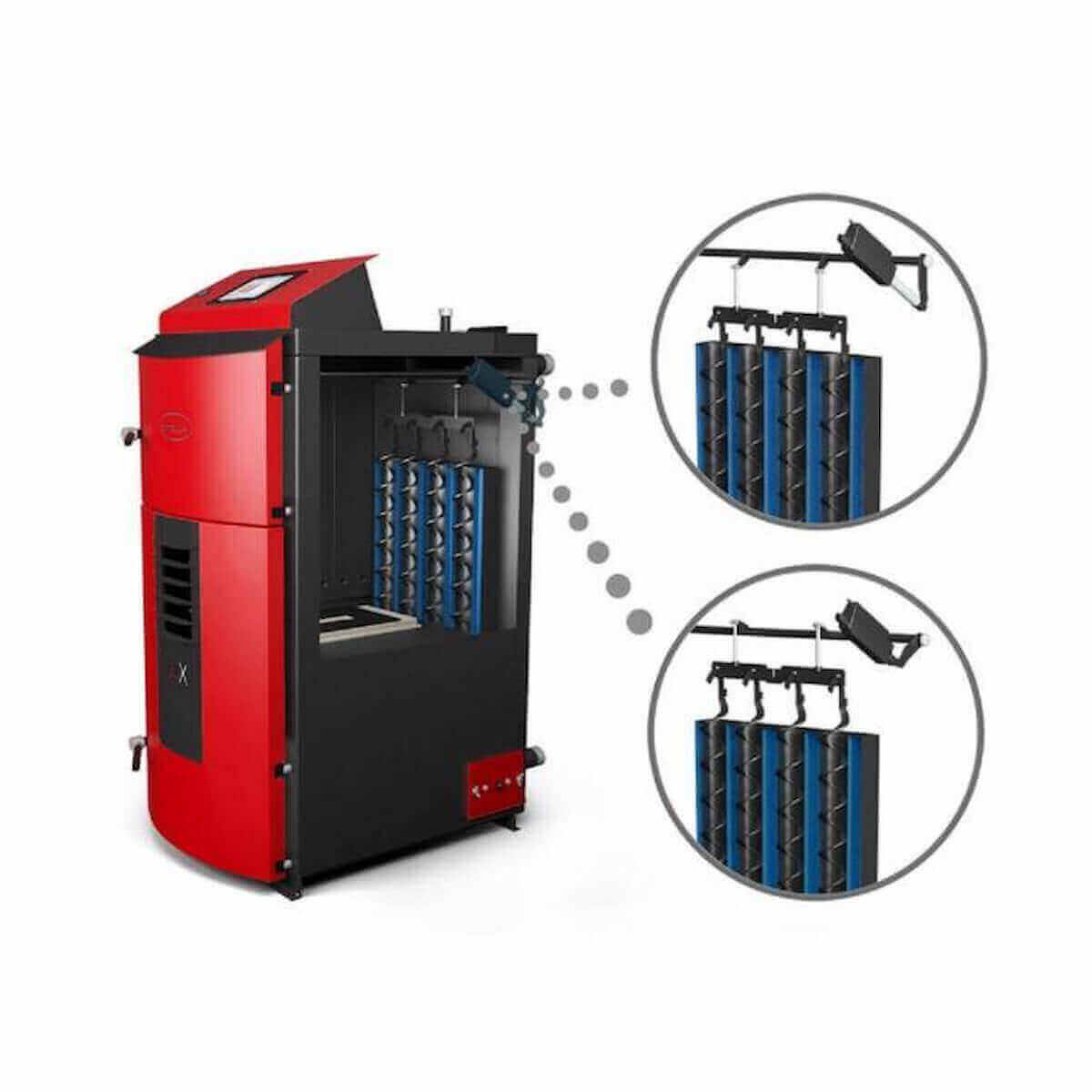 Rot-Schwarz Pelletkessel mit internen Komponenten für den Attack SLX Combi 25 kW