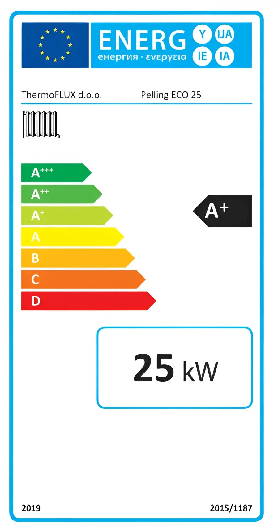 Energieeffizienz-Label am Thermoflux Pelling Pelletkessel Thermoflux mit Hygienespeicher