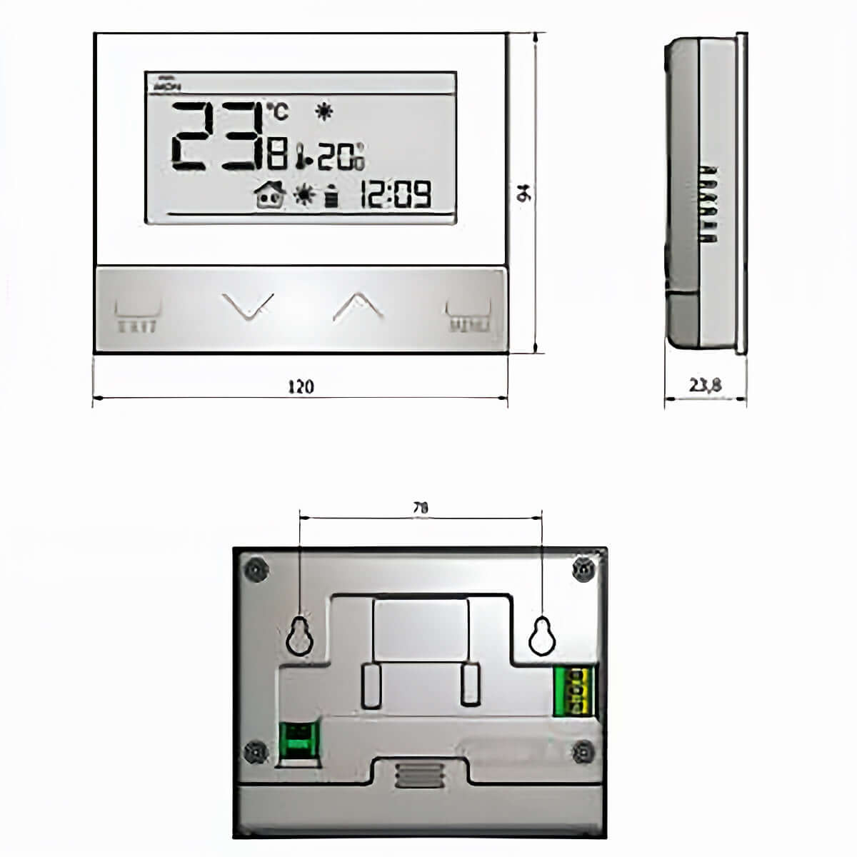 Zimmerregler mit 📅 Wochensteuerung und 🌟 Hintergrundbeleuchtung – Elegantes Design für effiziente Heizkontrolle.