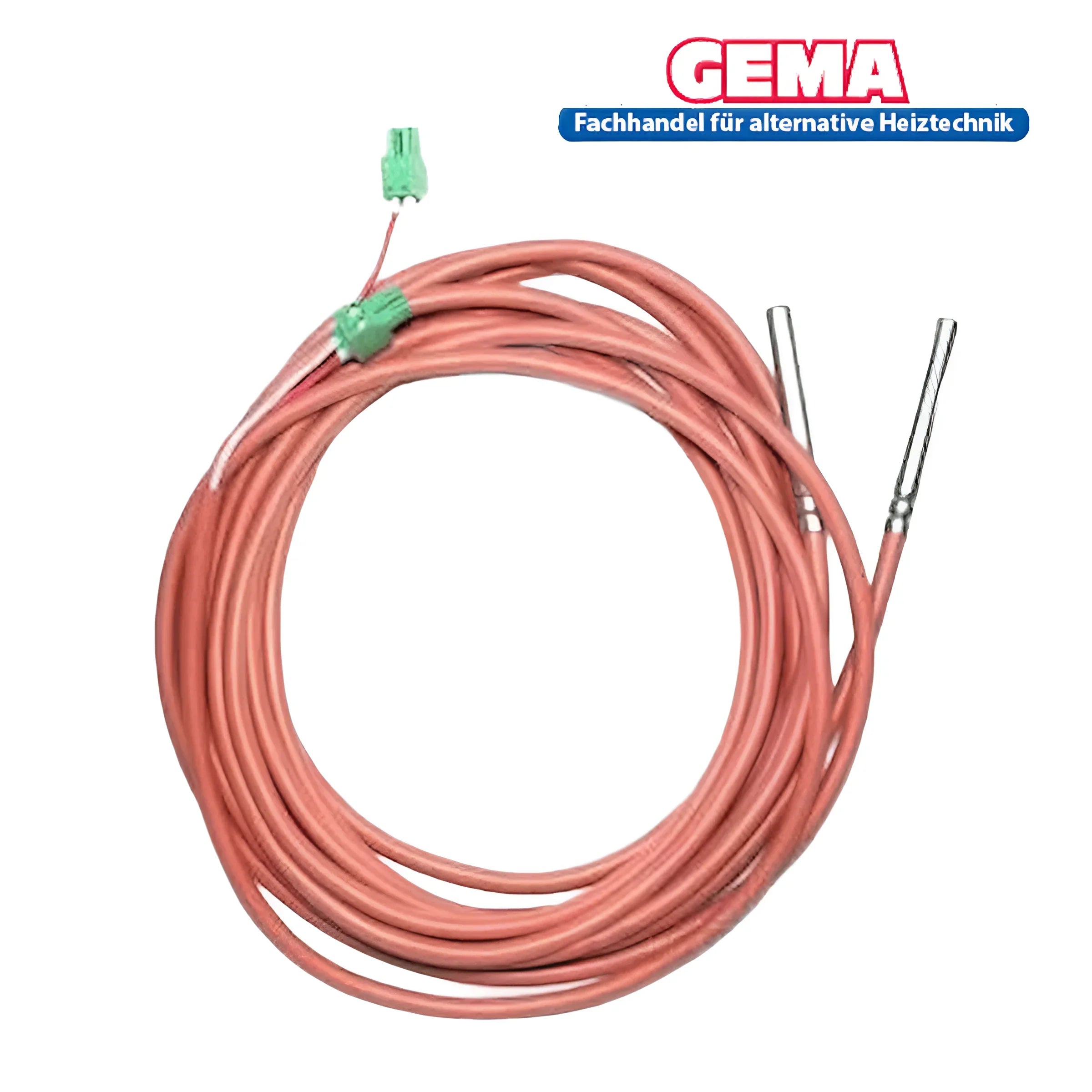 Coiled pinkes Kabel mit grünem Stecker und Metallsonden für Attack Speicherfühler-Set