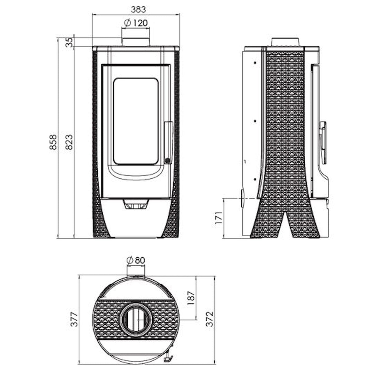 Plamen Tara designerkamin i gjutjärn – oberoende av rumsluft