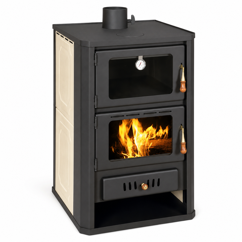 Wasserführende kacheloven met bakoven Prity crème - 19,8 kW
