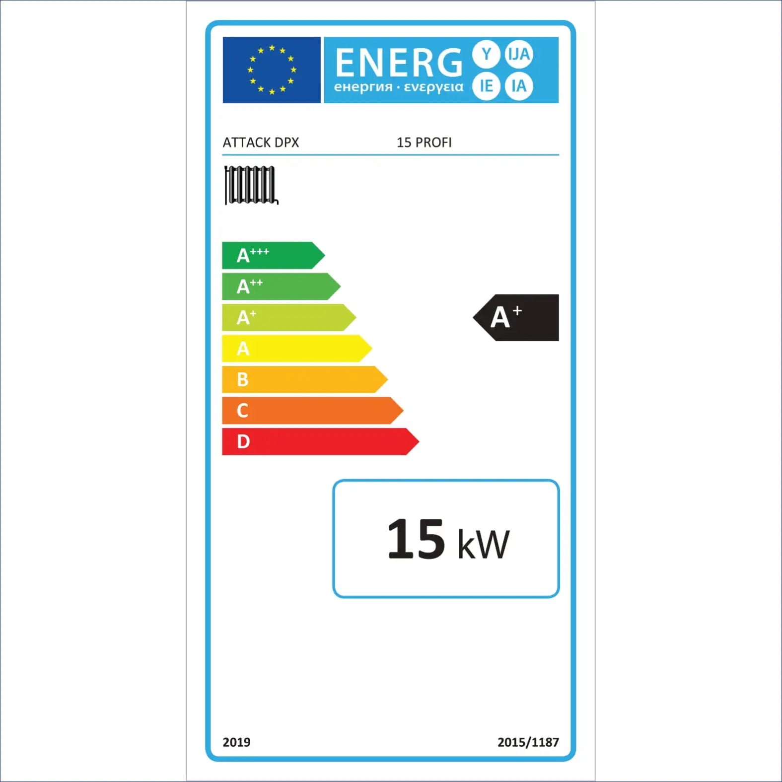 Energieeffizienzlabel für den Holzvergasungskessel Attack DPX 15 kW – Biomasseheizung