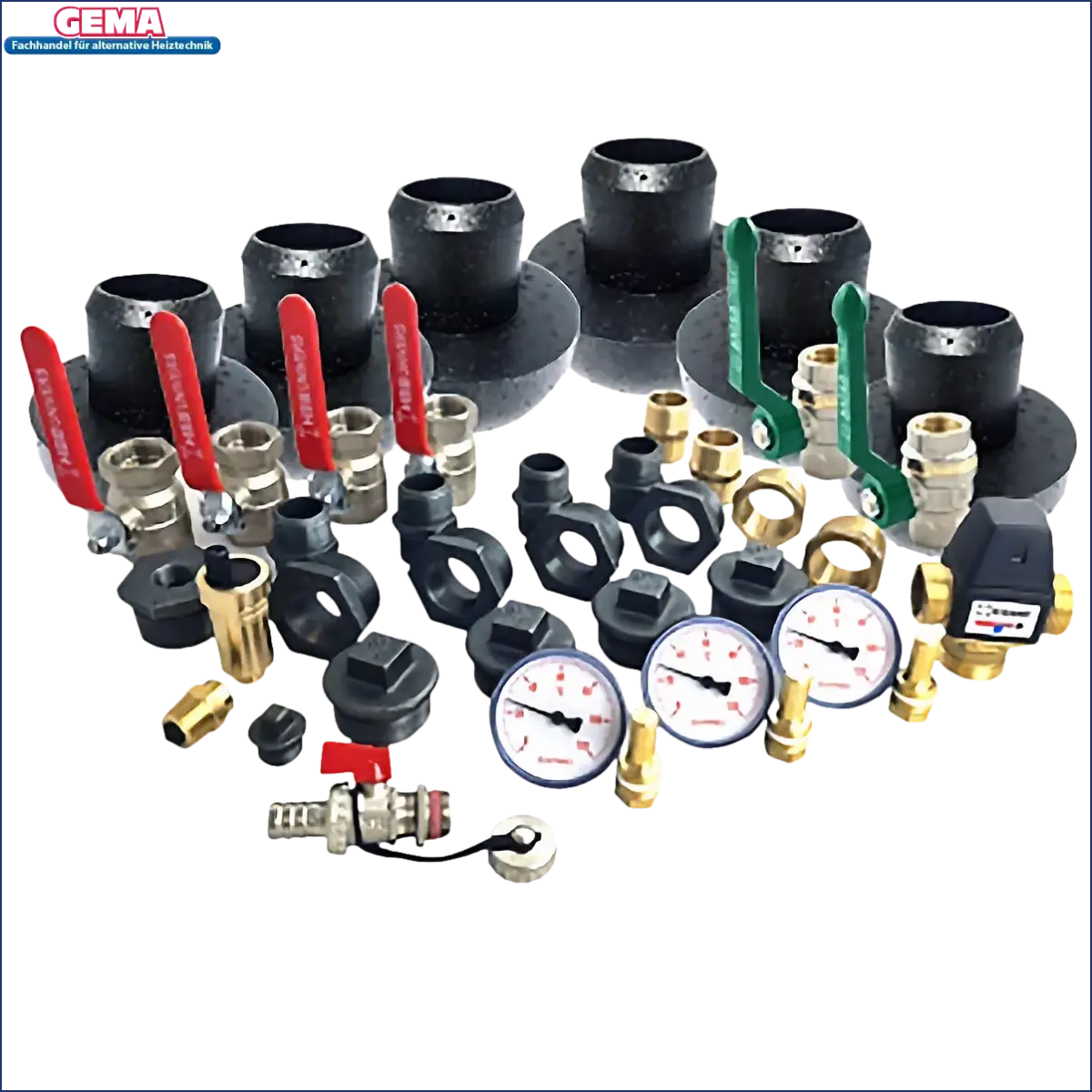 Verschiedene Sanitäranschlussfittings im Produkt Anschlusspaket Kombispeicher