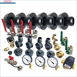 Plumbing manifold with fittings including Reduzierstück Schwarz and Stopfen Schwarz for Anschluss