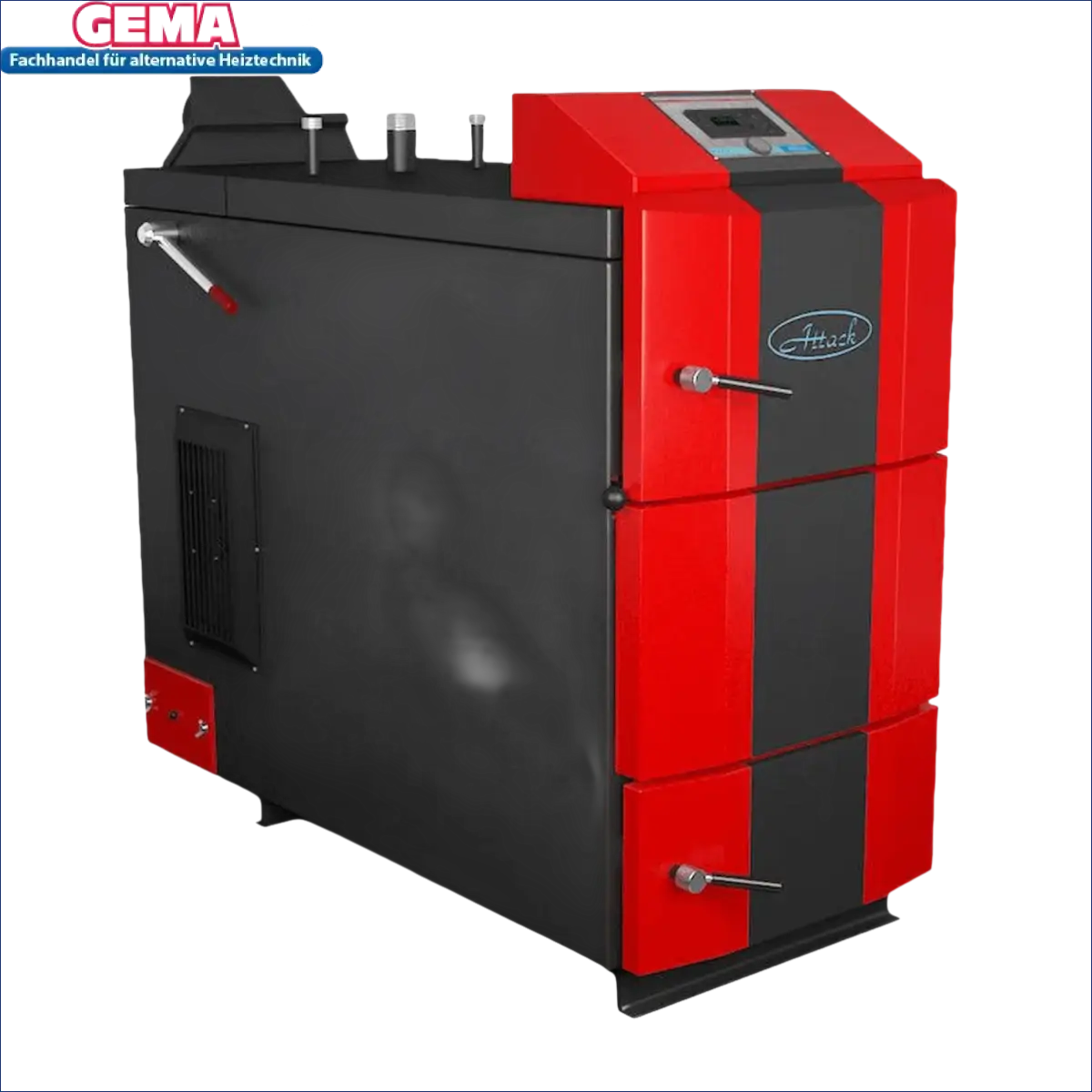 Roter und schwarzer Heizkessel Attack DPX Profi 80 kW Holzvergaser