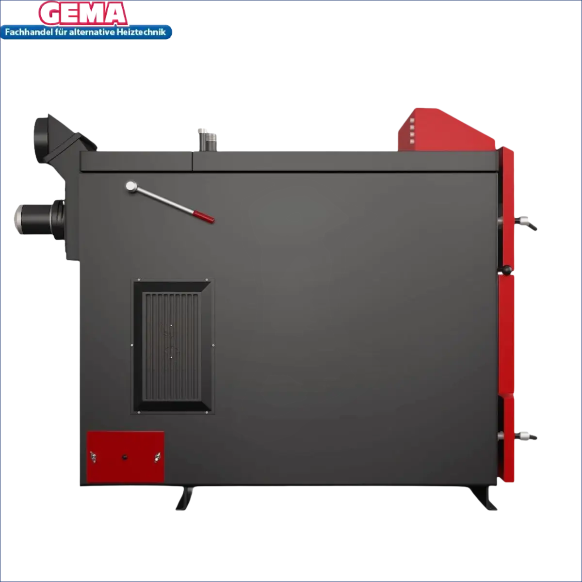 Grauer und roter Industrie-Heizkessel Attack DPX Profi 80 kW Holzvergaser