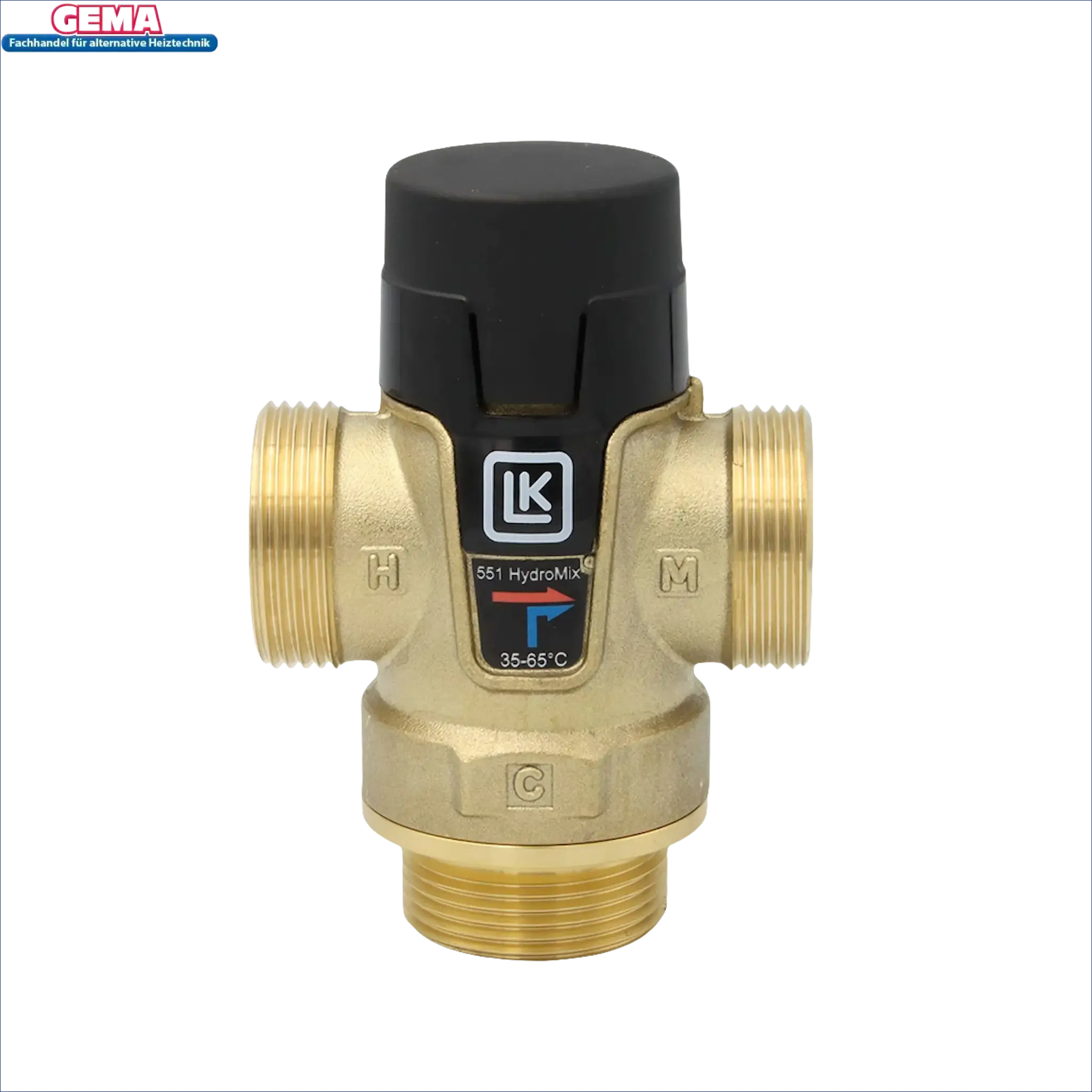 Brass thermostatischer Mischventil mit schwarzer Oberseite für Brauchwassermischer LK 551 HydroMix 1’’ Außengewinde, ideal für K