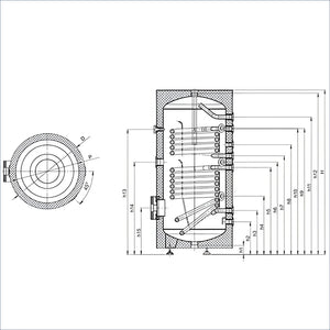 Technische Zeichnung des Warmwasserspeicher Sunex S2 X aus S235JR Stahl