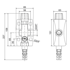 Technische Zeichnung der Regulus doppelte thermischen Ablaufsicherung DBV2 ¾" für optimale Heizungsabsicherung 🔥💧