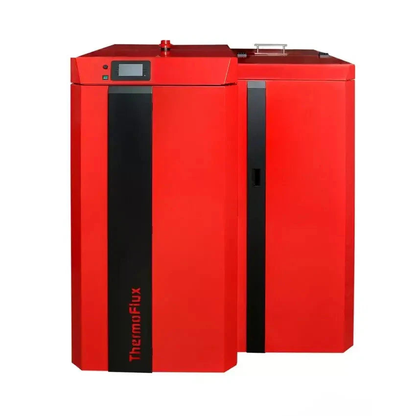 Rote und schwarze Heizkessel im modernen Design des Thermoflux PID Logic Kombikessel 25 kW