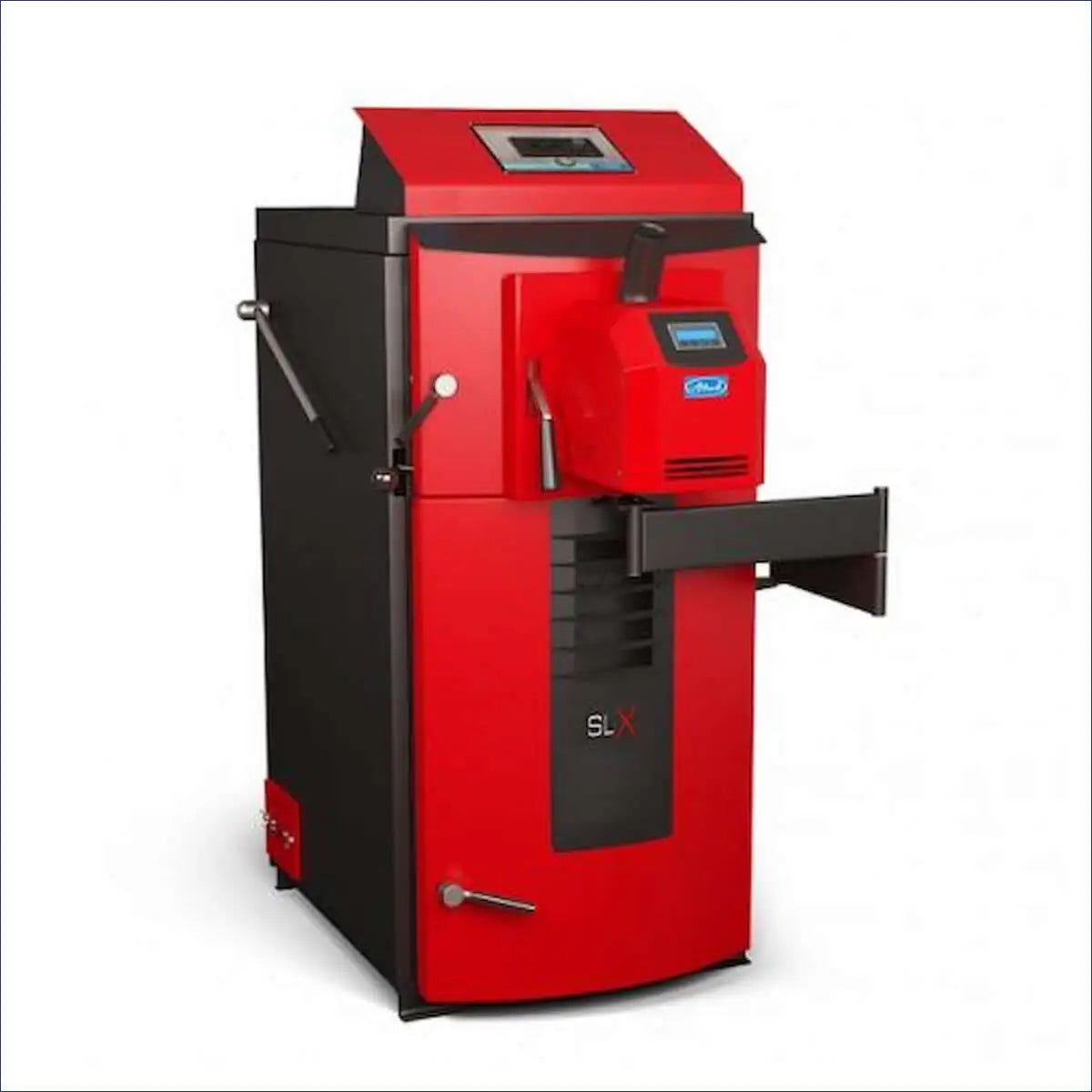 Roter und schwarzer Heizkessel Attack SLX Kombikessel 20 kW für Holz und Pellets