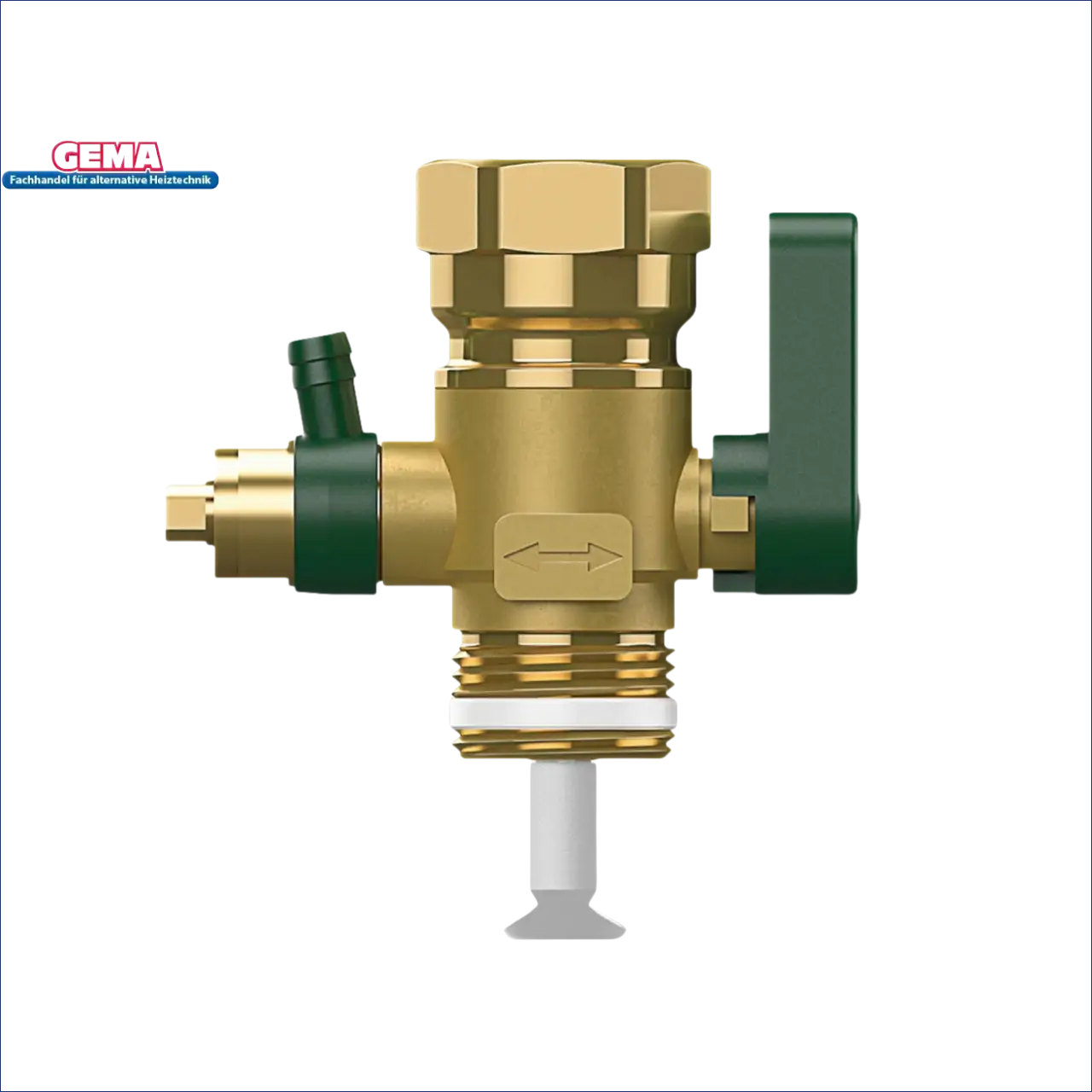 Brass plumbing valve mit grünen Akzenten für größere Durchgangsweiten in bestehenden Anlagen