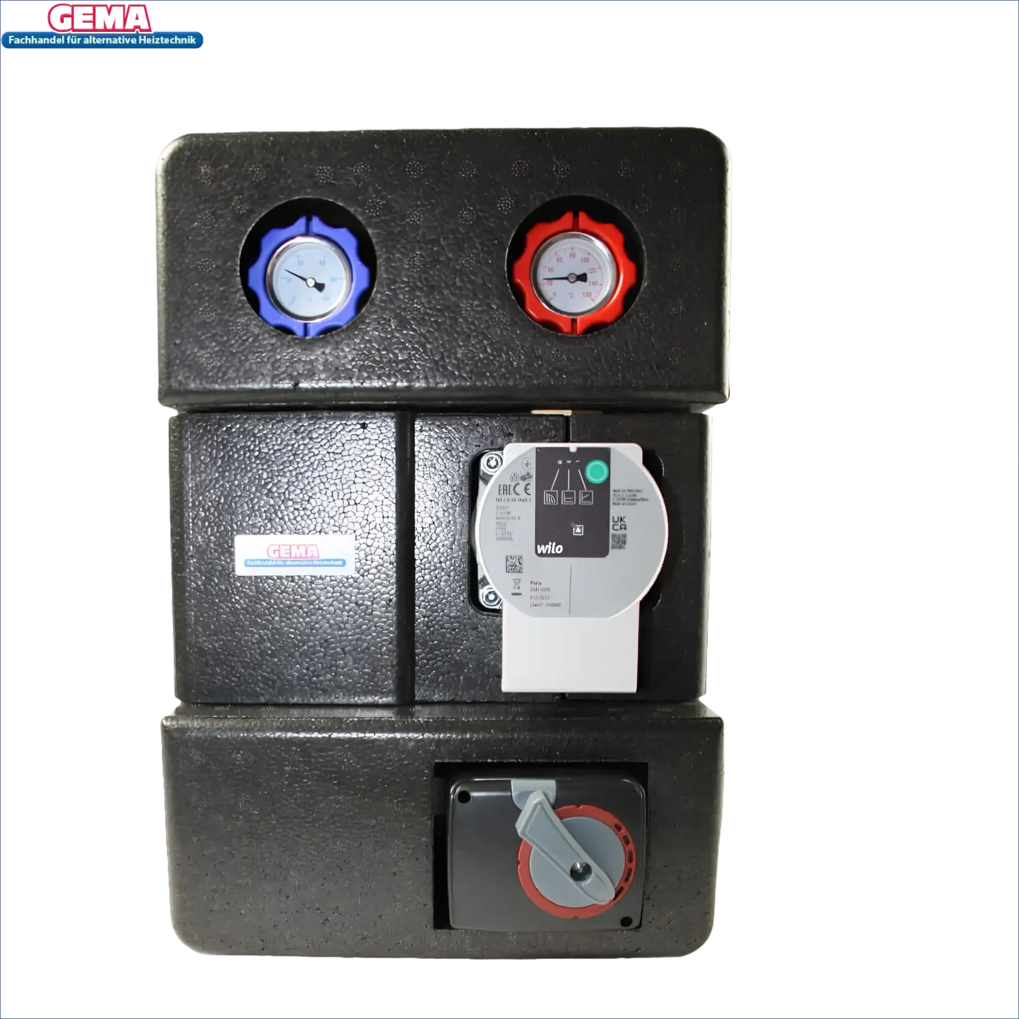 Schwarzes isoliertes Heizsystemmodul GEMA Pumpengruppe DN25 mit Dreiwege-Mischventil