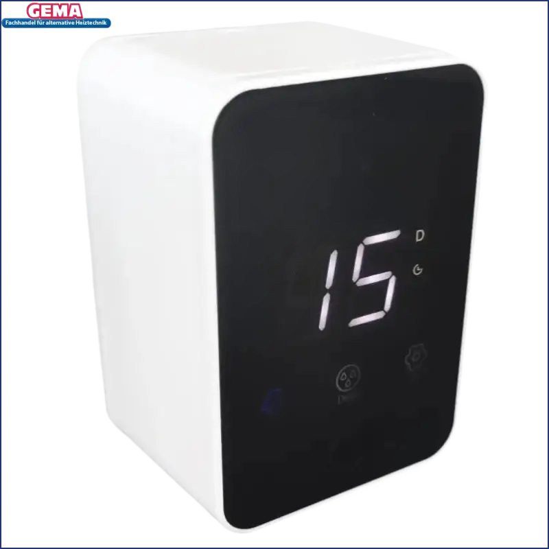 Weißer Cube mit digitalem Display für Hauswasserfilter mit Rückspülautomatik und Druckminderer