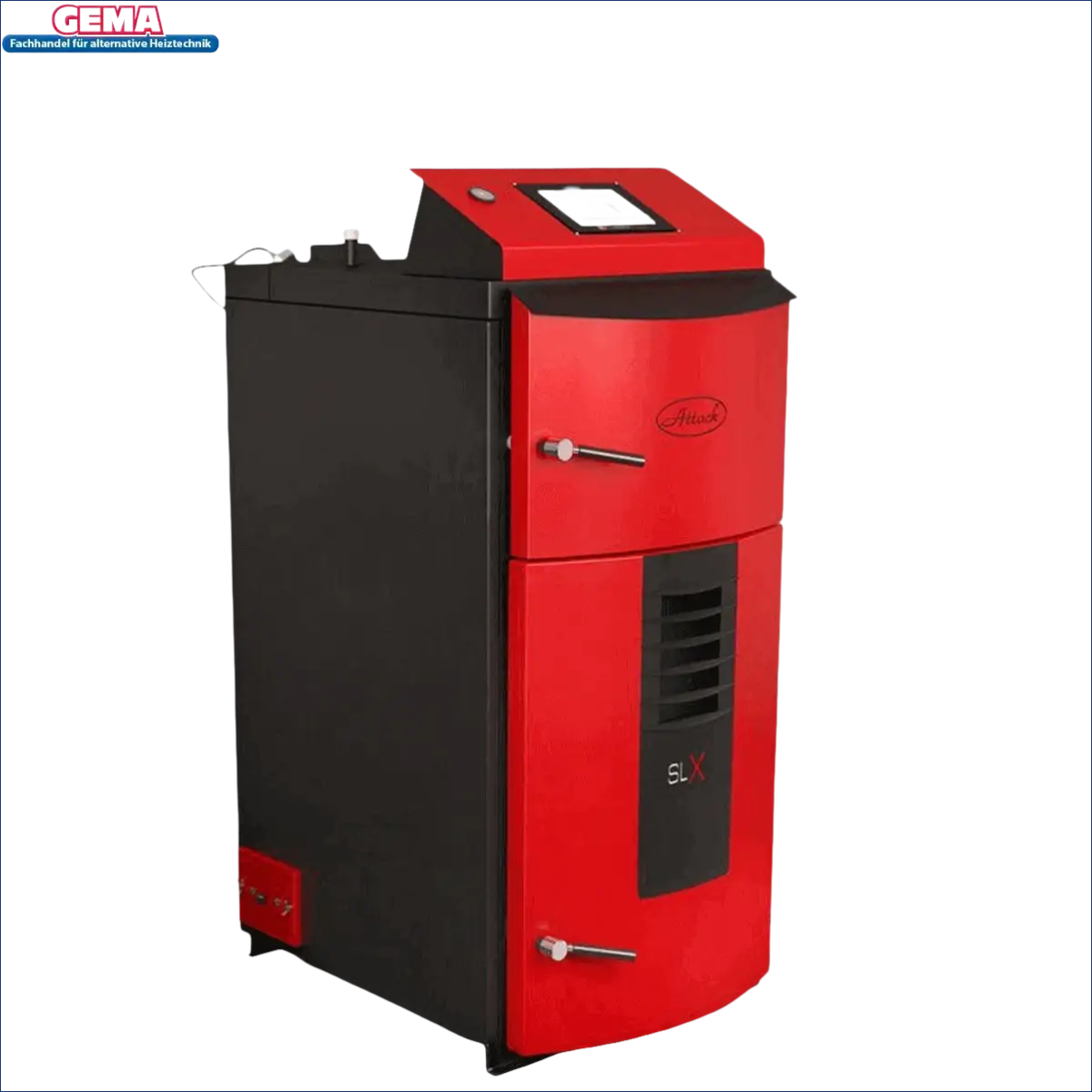 Rotes und schwarzes Heizsystem des Holzvergaserkessels Attack SLX Lambda 40 kW
