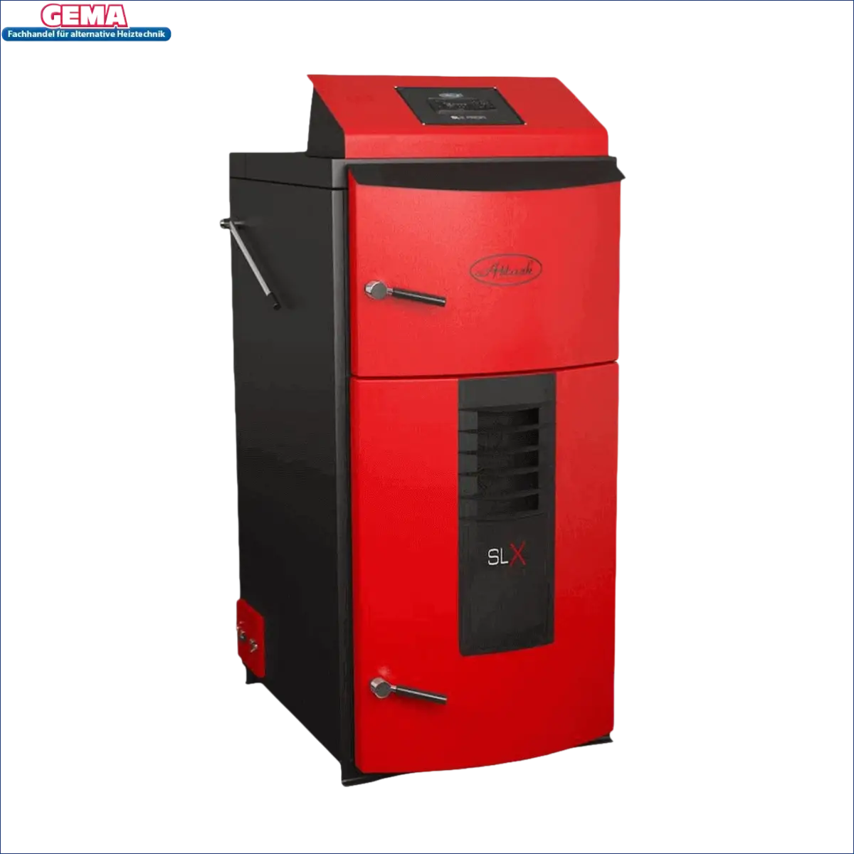 Roter und schwarzer Holzvergaserofen im Produkt Holzvergaser Attack SLX Profi 20 kW