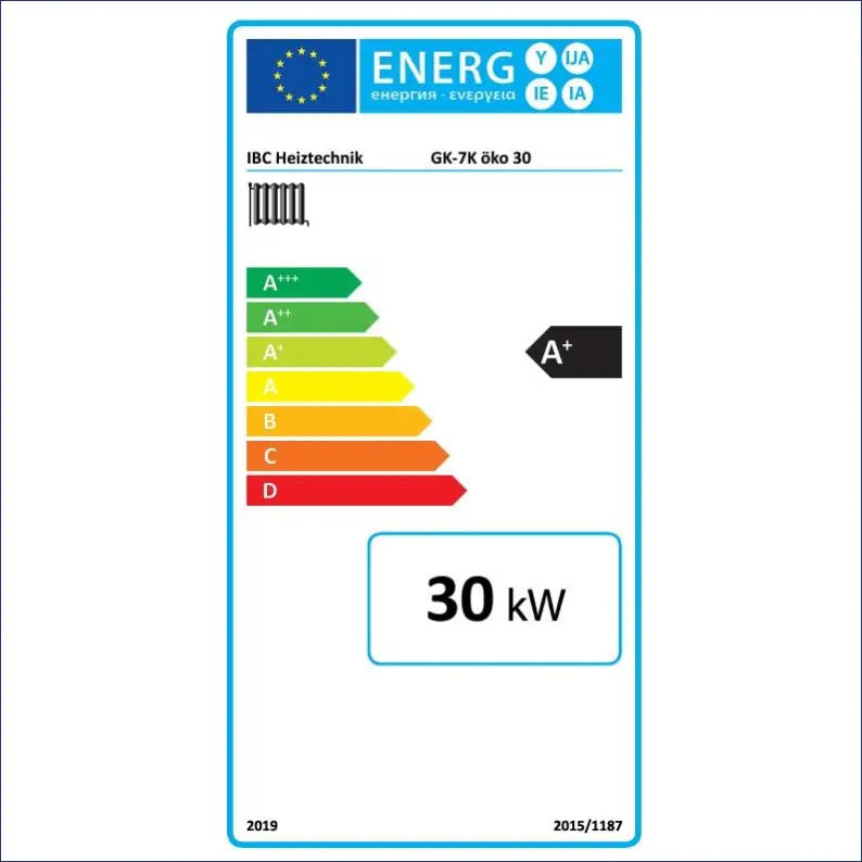 Energieeffizienz-Label auf IBC Holzvergaserkessel GK-7k-Öko, langlebig und ökologisch