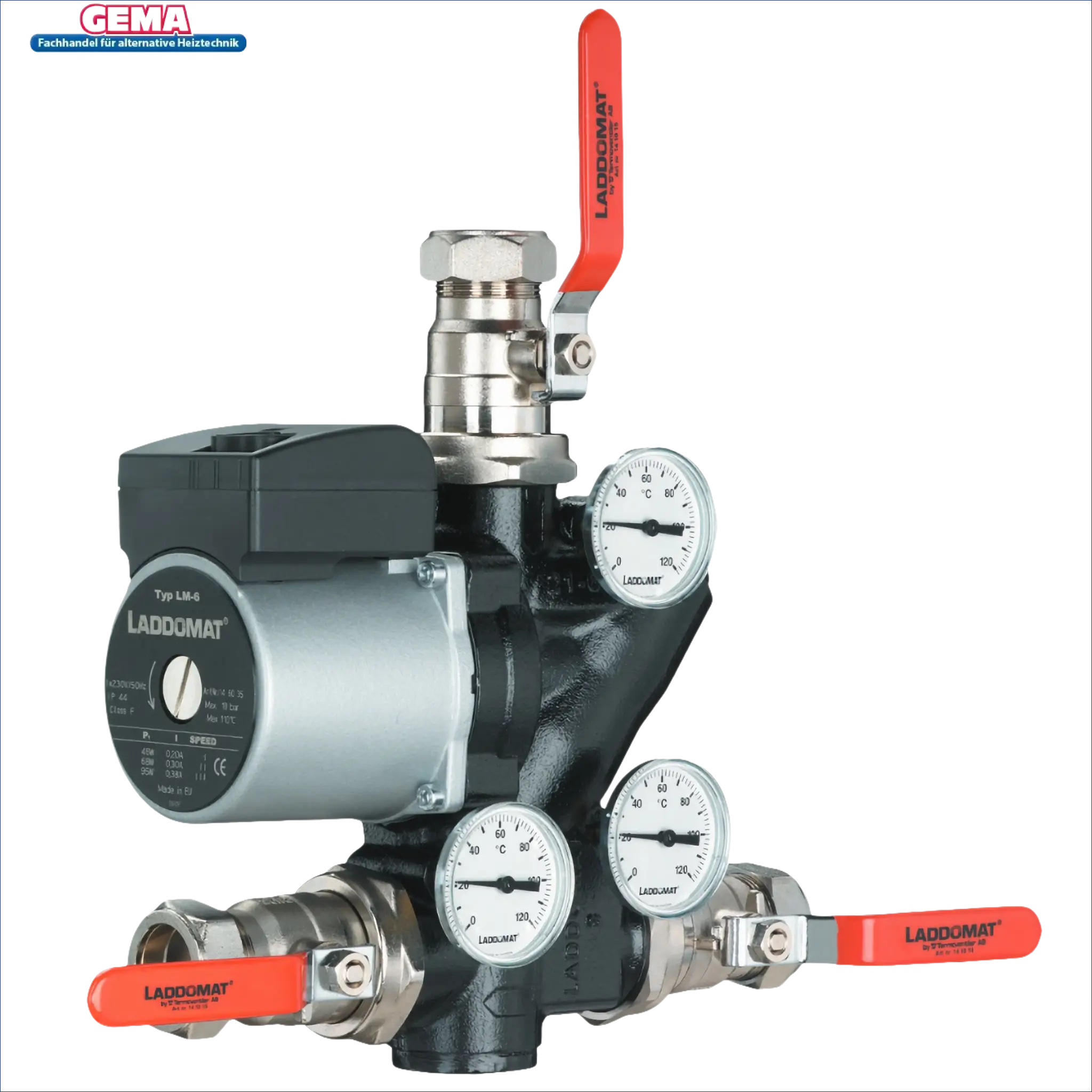 Laddomat 21-60 thermische Rücklaufanhebung mit thermostatischem Mischventil, Pumpe und Manometern