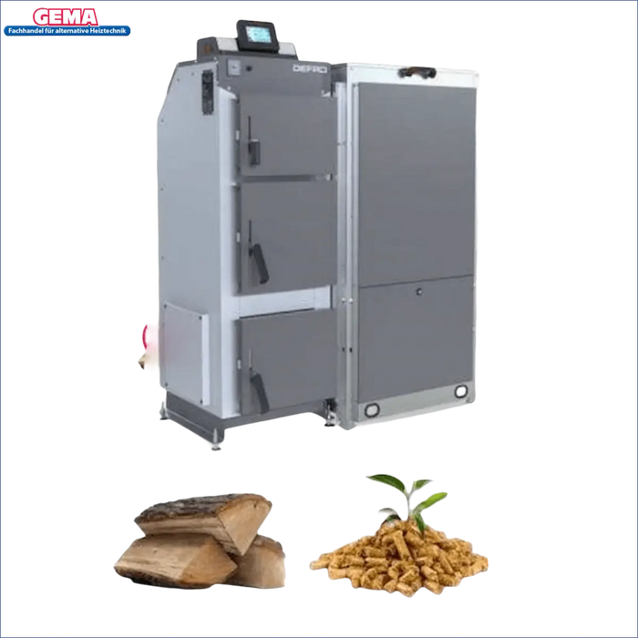 Graue und silberne Holz- und Pelletheizung, Defro Optima Ekopell 18 kW