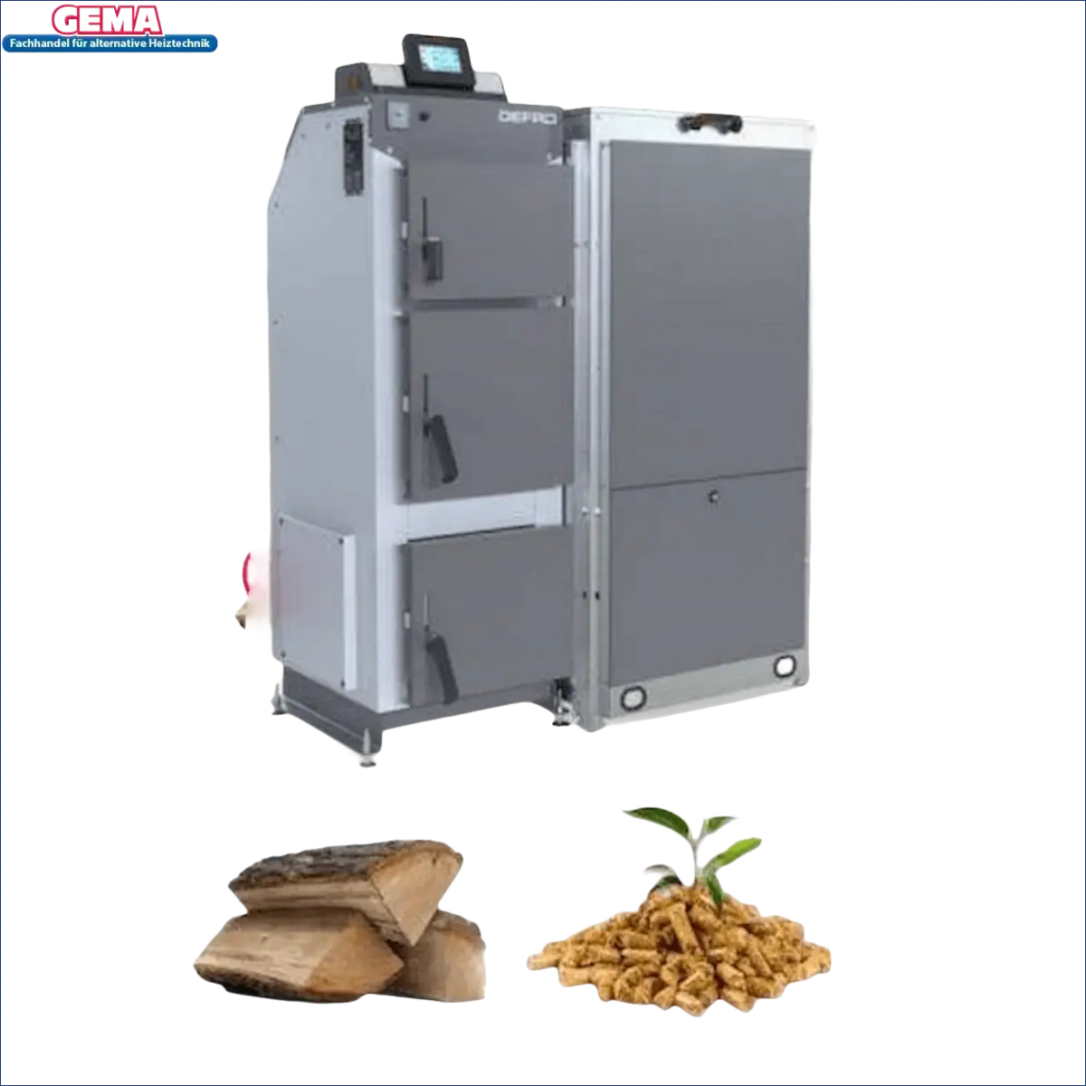 Graue und silberne Holz- und Pelletheizung, Defro Optima Ekopell 18 kW