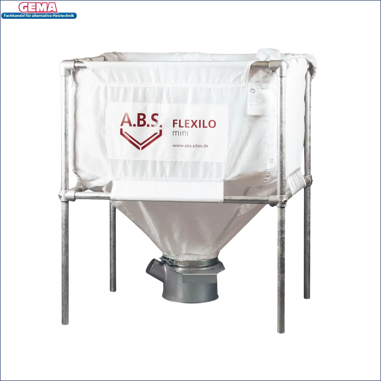 Weiße flexible Pelletsilo mit Metalframe für Pelletsilo Flexilo Mini mit Absaugtopf