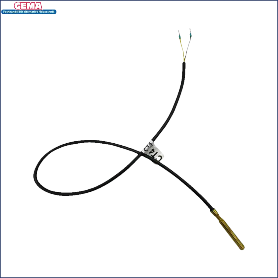 Schwarzes Kabel mit Messing-Sensor und freiliegenden Leitungen für Plum Temperatursensor CT4