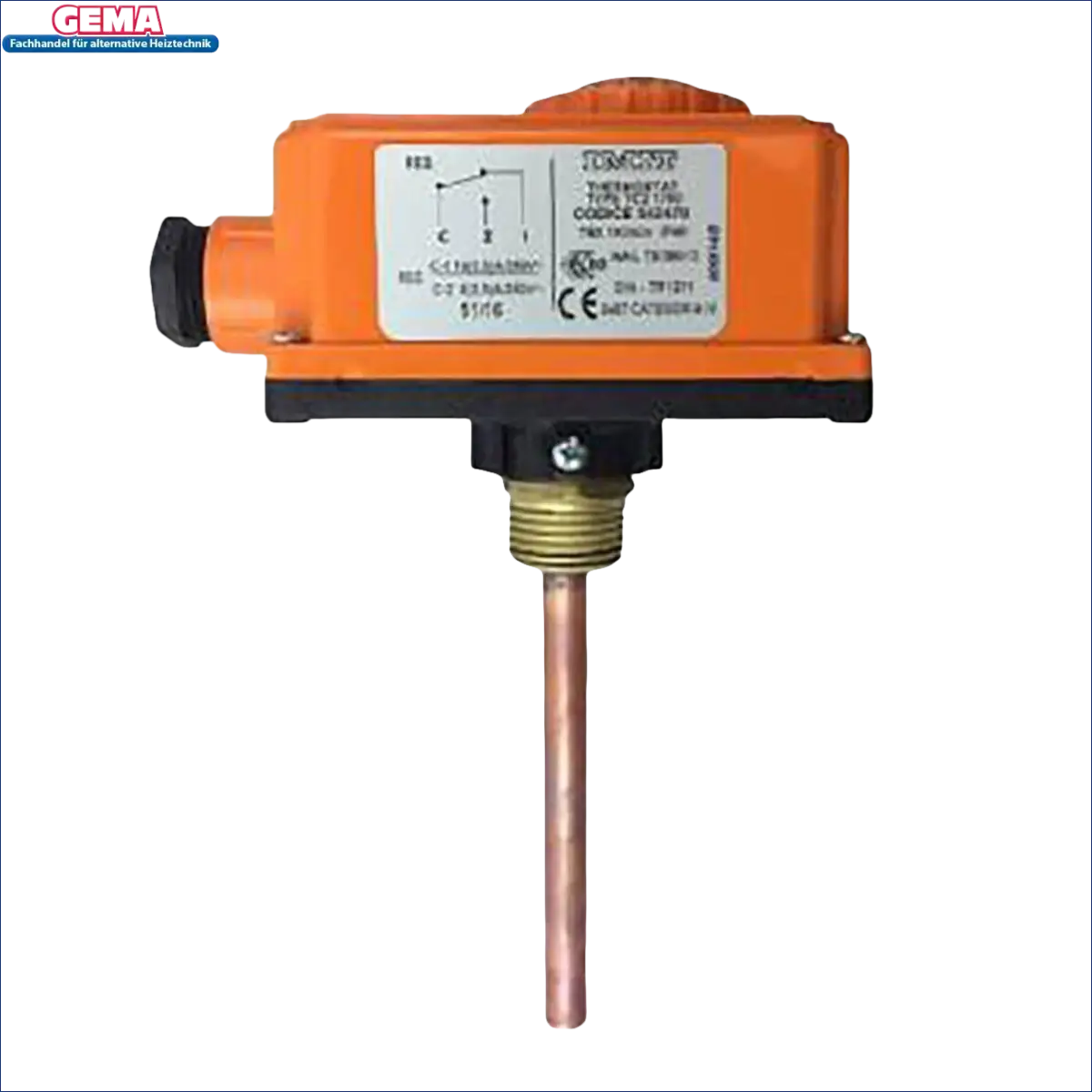 Orange Regelthermostat inkl. Tauchhülse mit Kupferprobe für automatische Temperaturregelung 0°c-90°c