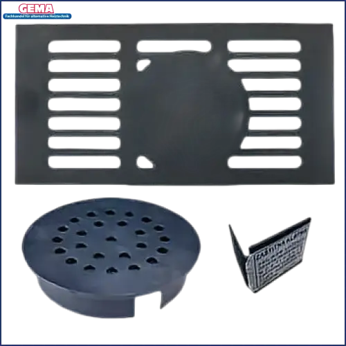 Schwarze Metall-Drainageabdeckung im Produkt Scheitholz Rost Thermoflux Pelling