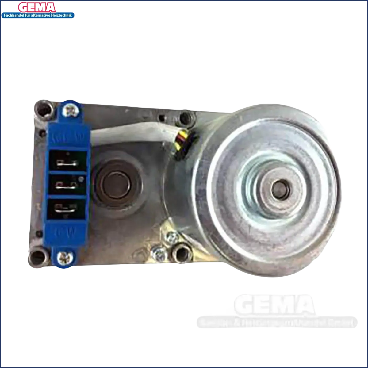Elektromotor mit blauer Anschlussklemme und Metallschnecke für Thermoflux Pelling Eco