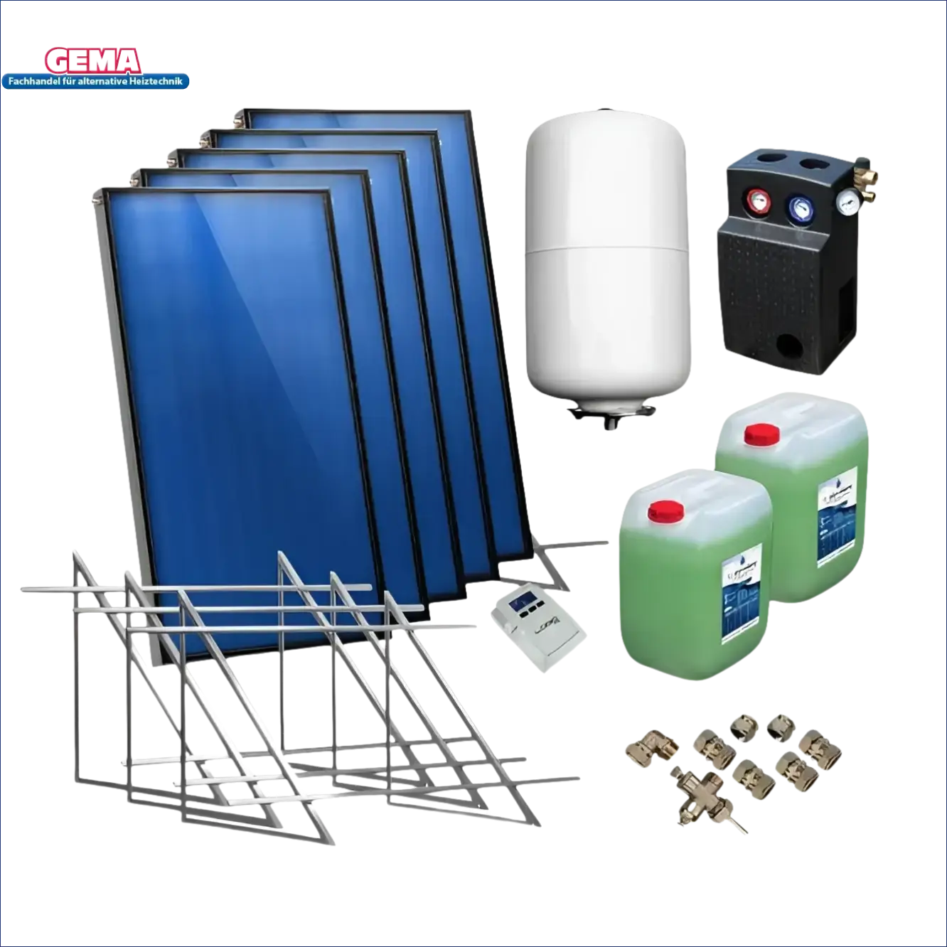 Solarthermisches System mit Flachkollektoren für Flachdächer im Solarpaket AMX2.38
