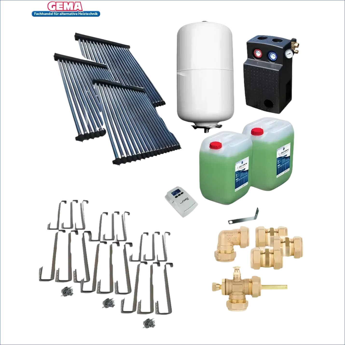 Solarpaket Röhrenkollektor HP22 mit Heat Pipe-Technologie und Sunex Solarstation GPS
