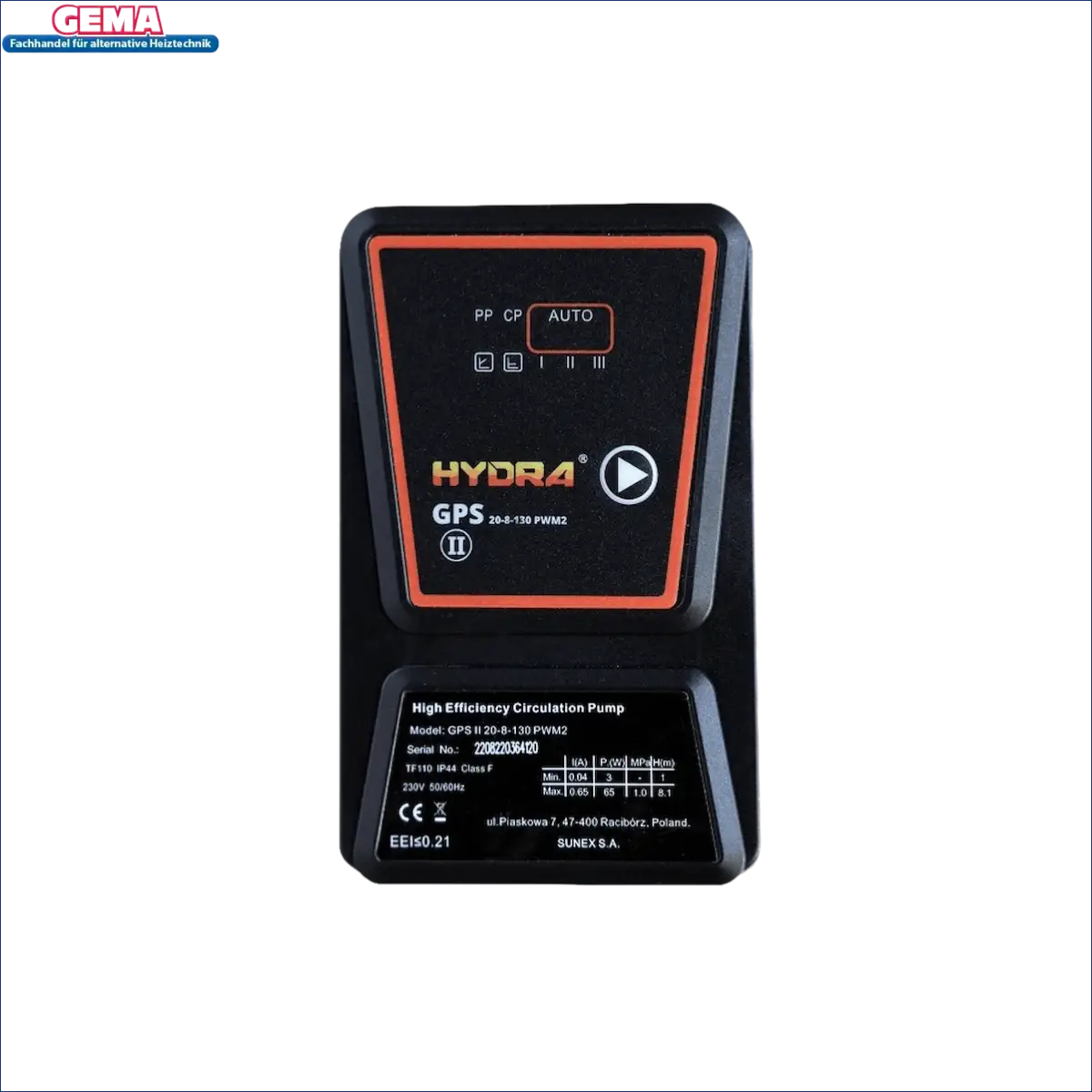 Schwarze Kreiselpumpe mit orangefarbenem Rand für Solar, Ersatz für Wilo YONOS PARA ST15/7 PWM2