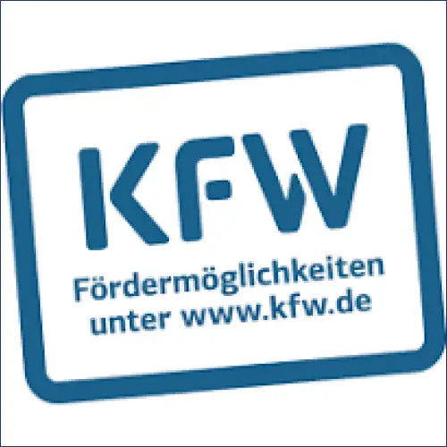 Blaues KfW Logo auf Thermoflux PID Logic Kombikessel 25 kW – Holz und Pellets