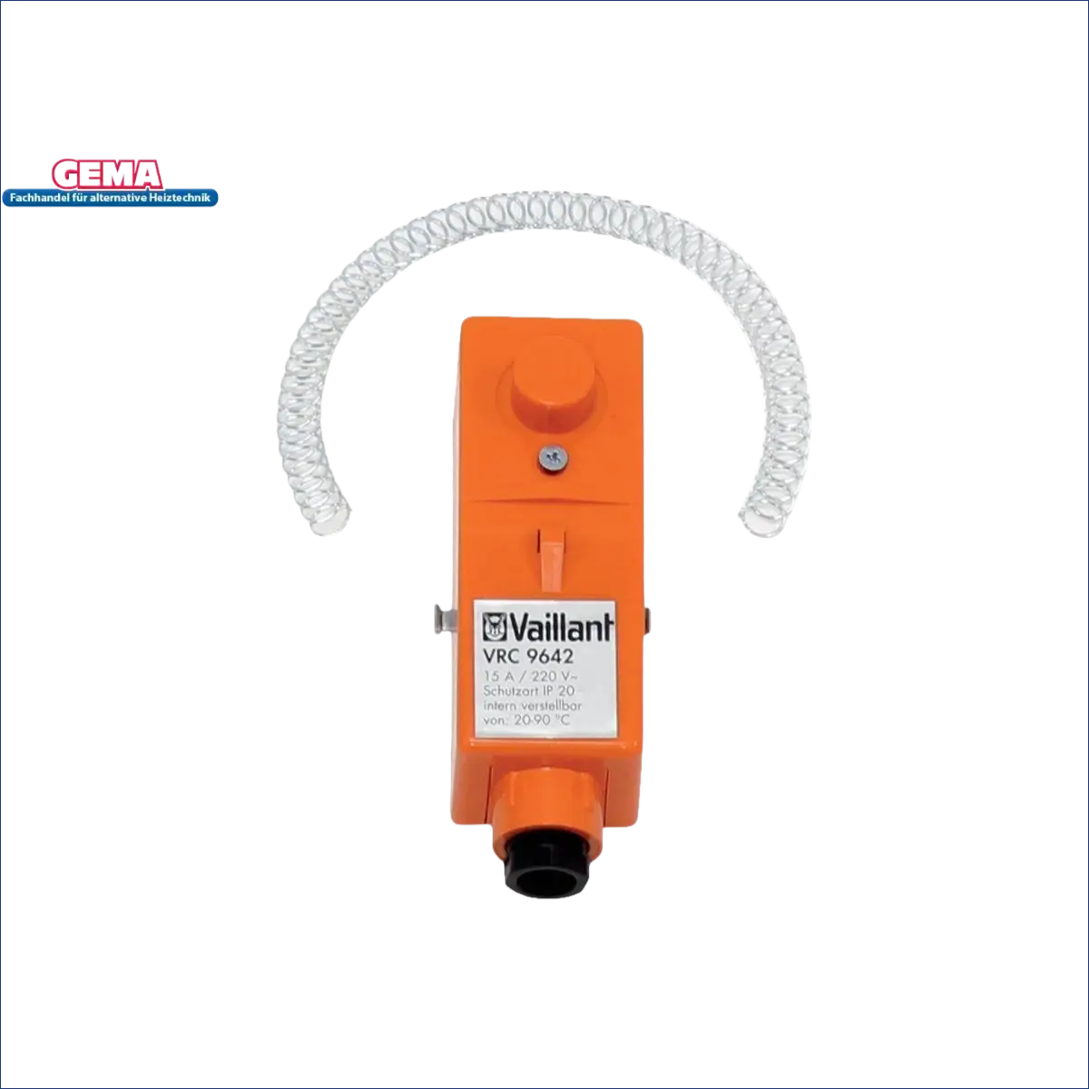 Orange Vaillant VRC 9642 Anlegethermostat mit Umschaltkontakt und Kabel für Boiler-Zubehör