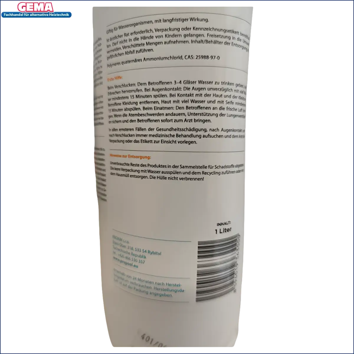 Reinigungsproduktflasche Wasserhärtestabilisator auf dem Etikett sichtbar